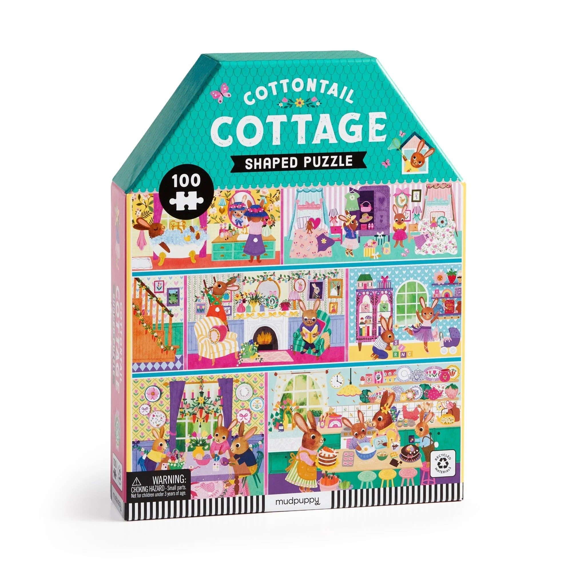 Mudpuppy Cottontail Cottage 100-Piece House-shaped Puzzle